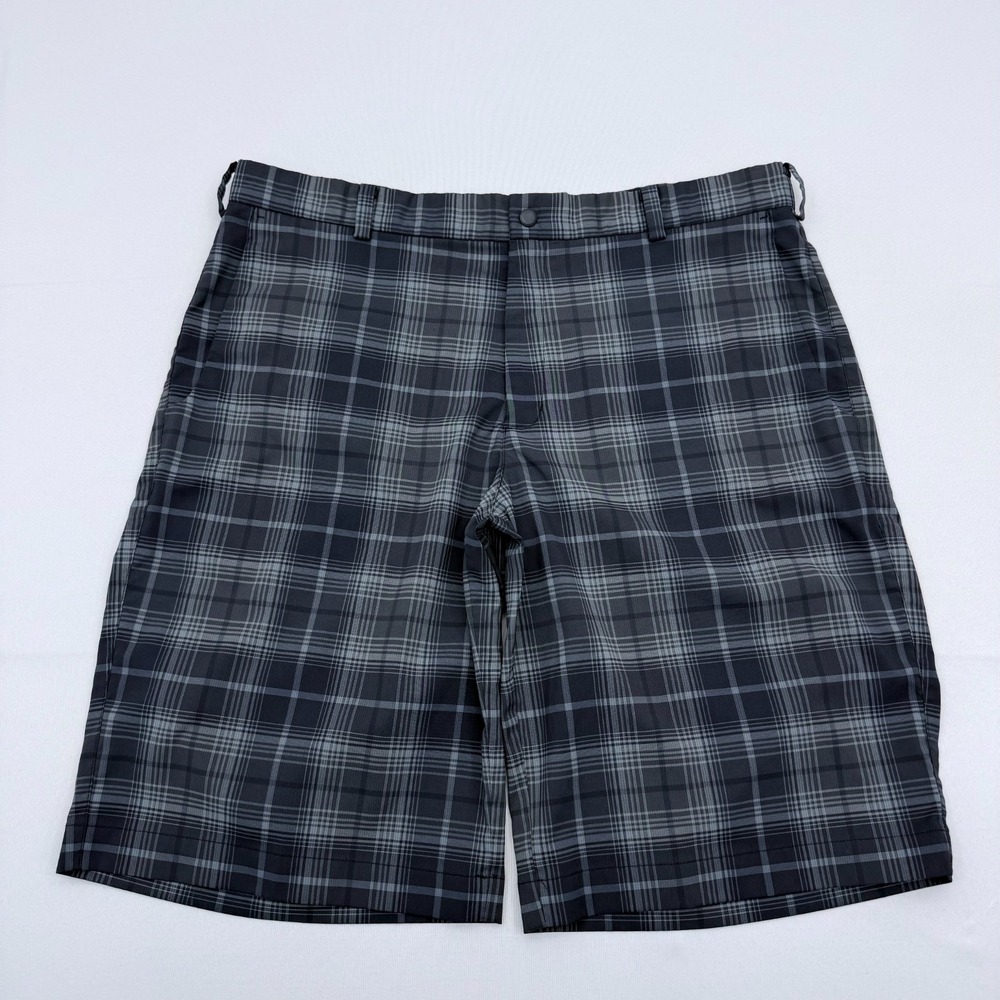 Nike Golf Tour Performance Dri-Fit Golf Shorts Mens 36 Plaid 12" Black‎ Gray